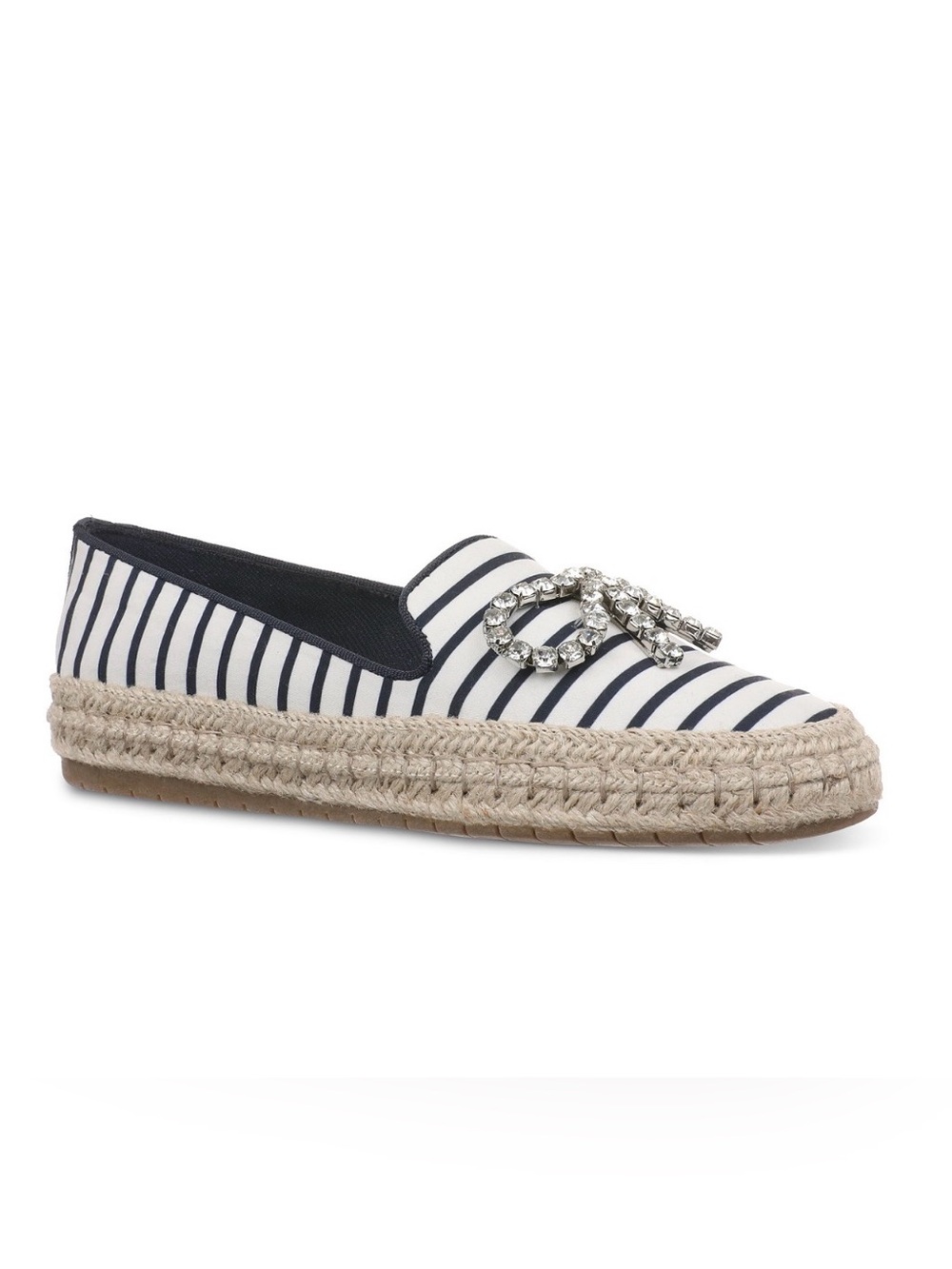 On 34th Navy Stripe Espadrille Loafer with Crystal Accent